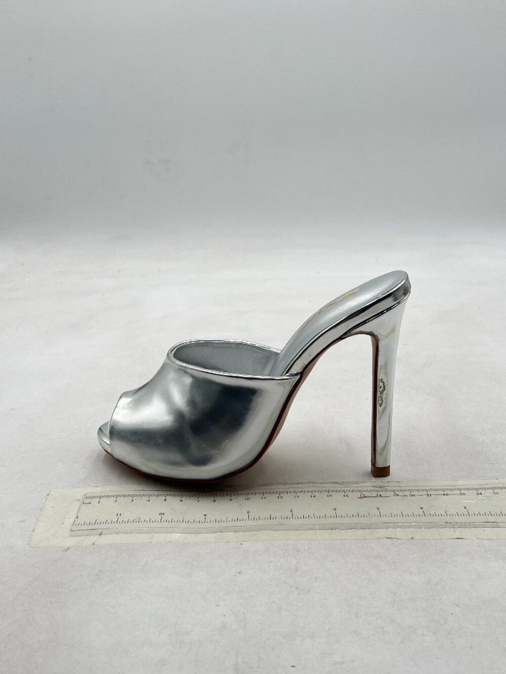 XYD Silver Trendy Open Toe High Heel Mules Slip On Sandals Dress Slide Slippers